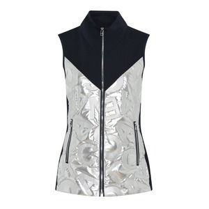 Women's Silver Vest Size 6 Metallic Navy Blue Typography Quilted Zip NWT I'CONA